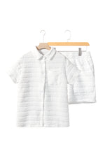 Load image into Gallery viewer, White Textured Stripes Short Sleeve Shirts and Shorts Set
