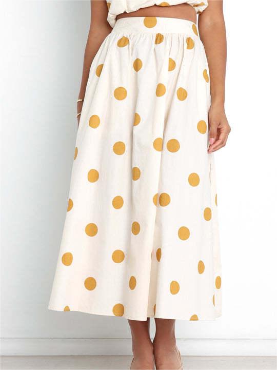 Spring Summer Classic Active Printing Polka Dot Split Casual Sheath Midi Skirt