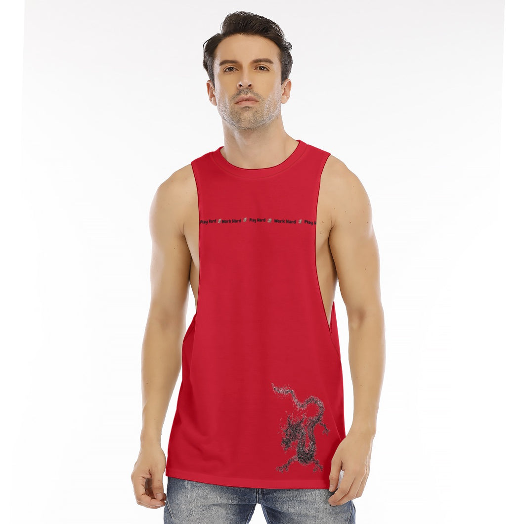 All-Over Print Men's O-neck Long Tank Top work hard play hard dragon