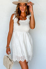 Load image into Gallery viewer, White Adjustable Tie Straps Smocked Mini Dress
