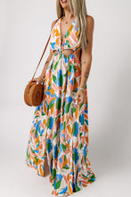 Load image into Gallery viewer, Multicolor Leaf Print Cut-out High Slit Maxi Dress
