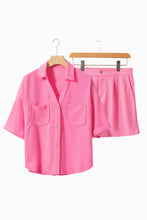 Load image into Gallery viewer, Bright Pink Textured Chest Pocket Half Sleeve Shirt Shorts Outfit

