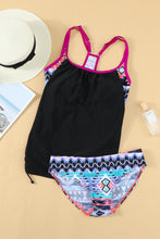 Load image into Gallery viewer, Black Geometric Printed Lined Tankini Swimsuit
