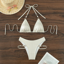 Load image into Gallery viewer, Bikini Women Sexy Split Swimsuit Bronzing Triangle Bag Pearl Ornament Swimsuit
