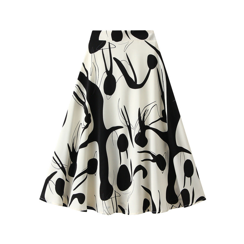 Dovetail Printed Skirt for Women Summer High Waist High End Figure Flattering A line Midi Skirt