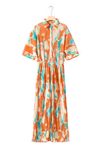 Load image into Gallery viewer, Multicolor Bohemian Tie Dye Pleated Shirt Collar Loose Jumpsuit
