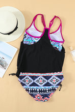 Load image into Gallery viewer, Black Geometric Printed Lined Tankini Swimsuit
