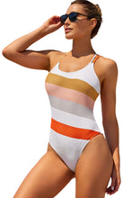 Load image into Gallery viewer, Multicolor Striped Criss Cross Backless One-piece Swimwear
