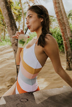 Load image into Gallery viewer, Multicolor Striped Criss Cross Backless One-piece Swimwear
