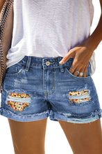 Load image into Gallery viewer, Casual Floral Patchwork Rolled Hem Denim Shorts

