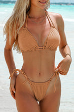 Load image into Gallery viewer, Khaki Conch Tasseled Dual Straps Halter Bikini with Ties
