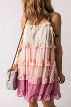 Load image into Gallery viewer, Pink Ombre Swiss Dot Ruffled Tiered Mini Dress

