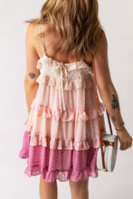 Load image into Gallery viewer, Pink Ombre Swiss Dot Ruffled Tiered Mini Dress
