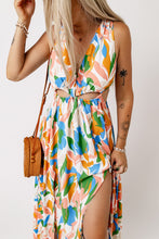 Load image into Gallery viewer, Multicolor Leaf Print Cut-out High Slit Maxi Dress
