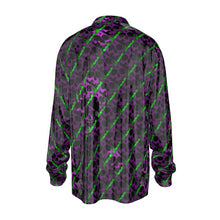 Load image into Gallery viewer, Green/pur skull print Men&#39;s Imitation Silk Long-Sleeved Shirt
