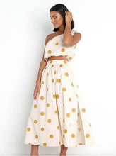 Load image into Gallery viewer, Spring Summer Classic Active Printing Polka Dot Split Casual Sheath Midi Skirt
