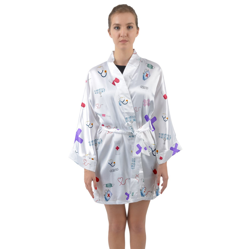 Nurse/Doctors print Long Sleeve Satin Kimono