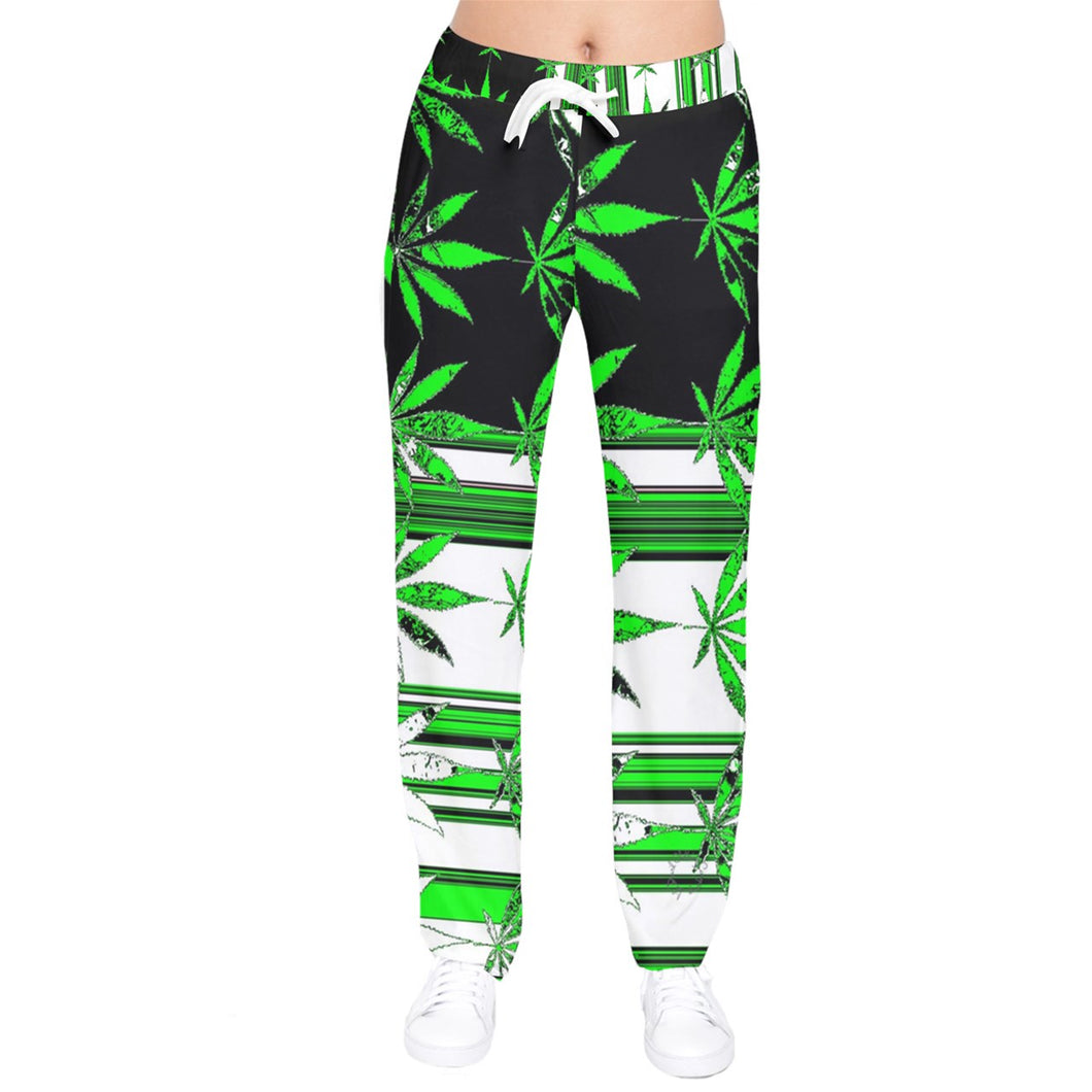 Marijuana leaf print Women velvet Drawstring Pants