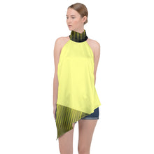 Load image into Gallery viewer, Yellow strips abstract Halter Asymmetric Satin Top
