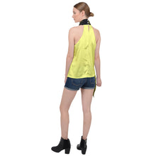 Load image into Gallery viewer, Yellow strips abstract Halter Asymmetric Satin Top
