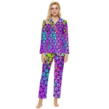 Load image into Gallery viewer, Purple/teal print Womens&#39; Long Sleeve Pocket Pajamas Set
