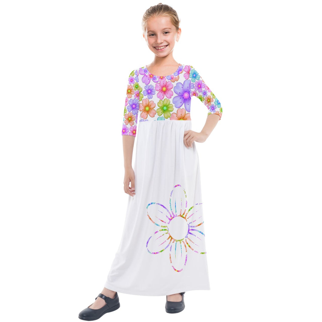 Flowers print Kids' Quarter Sleeve Maxi Dress