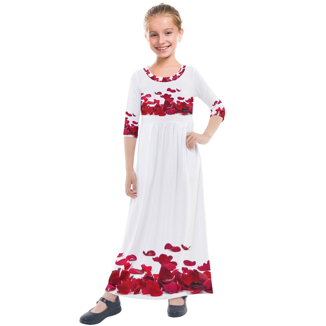 Rose petals print  Kids' Quarter Sleeve Maxi Dress