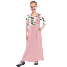 Load image into Gallery viewer, Rose print solid  Kids&#39; Quarter Sleeve Maxi Dress
