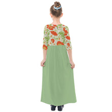 Load image into Gallery viewer, Green/flowers print  Kids&#39; Quarter Sleeve Maxi Dress
