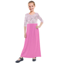 Load image into Gallery viewer, Rose print/pink Kids&#39; Quarter Sleeve Maxi Dress

