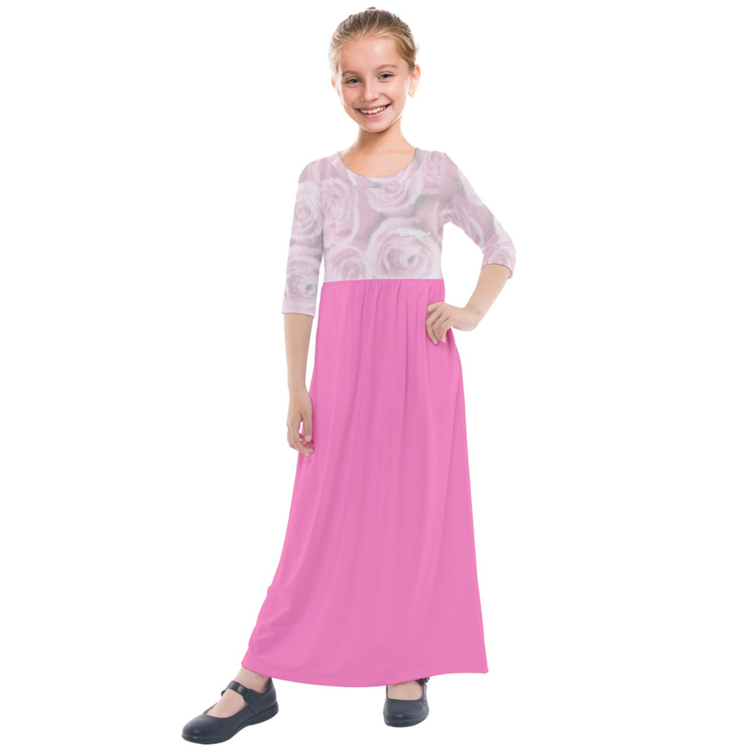 Rose print/pink Kids' Quarter Sleeve Maxi Dress