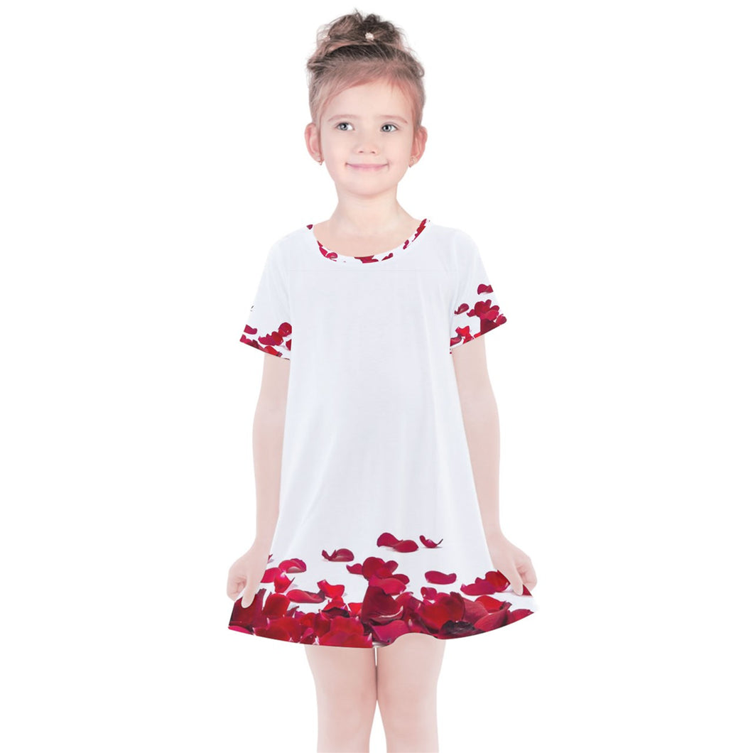 Amelia Rose red rose petals print  Kids' Simple Cotton Dress