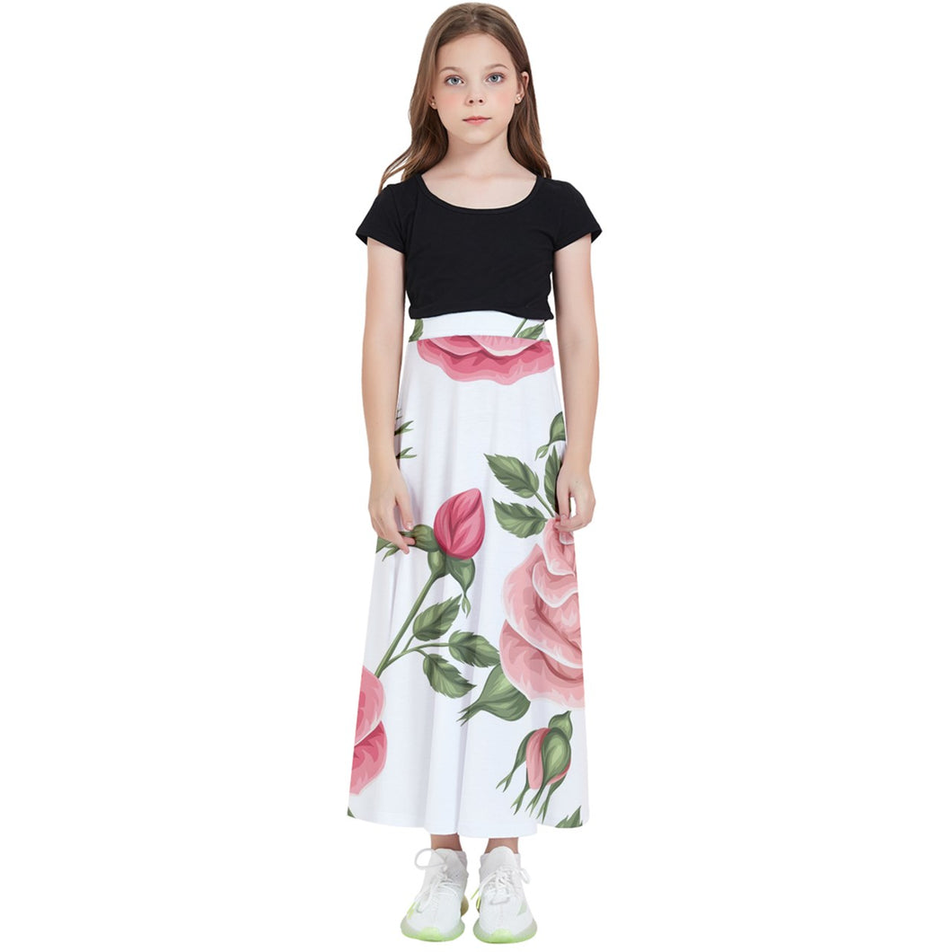 Amelia Rose lg rose print Kids' Flared Maxi Skirt