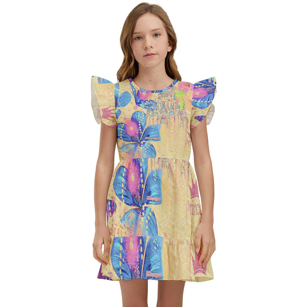 Amelia Rose princess print y/b/p97E59F7E-8CAD-49FF-8C80-CB9F7D1FA1BC Kids' Winged Sleeve Dress