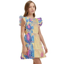 Load image into Gallery viewer, Amelia Rose princess print y/b/p97E59F7E-8CAD-49FF-8C80-CB9F7D1FA1BC Kids&#39; Winged Sleeve Dress
