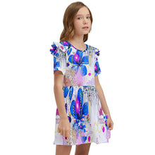 Load image into Gallery viewer, Amelia Rose princess print w/b D4F1C538-8D67-405C-8D8D-B859F259FBCD Kids&#39; Frilly Sleeves Pocket Dress
