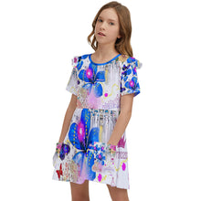 Load image into Gallery viewer, Amelia Rose princess print w/b D4F1C538-8D67-405C-8D8D-B859F259FBCD Kids&#39; Frilly Sleeves Pocket Dress

