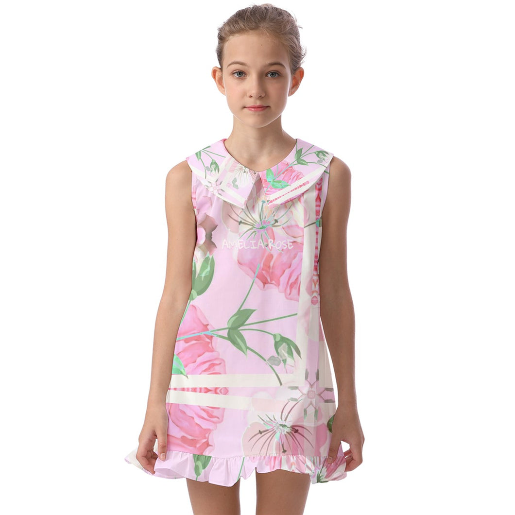 AMELIA ROSE PRINT 101 Kids' Pilgrim Collar Ruffle Hem Dress