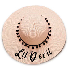 Load image into Gallery viewer, Lil Devil Floppy Beach Hat - Black Pompoms
