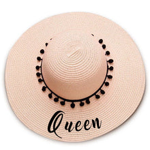 Load image into Gallery viewer, Queen print Floppy Beach Hat - Black Pompoms
