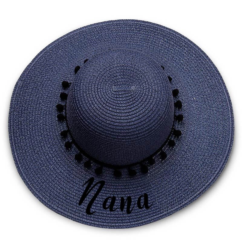Nana print  Floppy Beach Hat - Black Pompoms