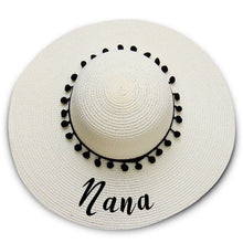 Load image into Gallery viewer, Nana print  Floppy Beach Hat - Black Pompoms
