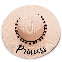 Load image into Gallery viewer, Princess print  Floppy Beach Hat - Black Pompoms
