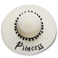 Load image into Gallery viewer, Princess print  Floppy Beach Hat - Black Pompoms
