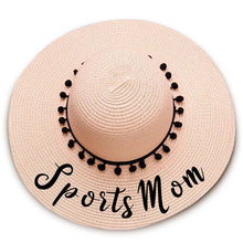 Load image into Gallery viewer, Sports Mom print Floppy Beach Hat - Black Pompoms
