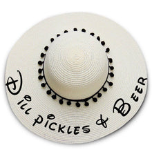 Load image into Gallery viewer, Dill pickles &amp; beer print Floppy Beach Hat - Black Pompoms
