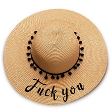 Load image into Gallery viewer, Fuck you print Floppy Beach Hat - Black Pompoms
