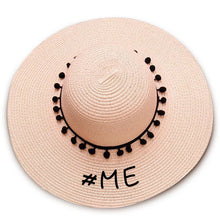 Load image into Gallery viewer, #me print Floppy Beach Hat - Black Pompoms
