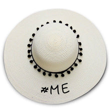 Load image into Gallery viewer, #me print Floppy Beach Hat - Black Pompoms
