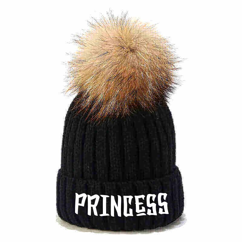 Princess print Custom Pompom Embroidery Beanie Hat - Custom Text